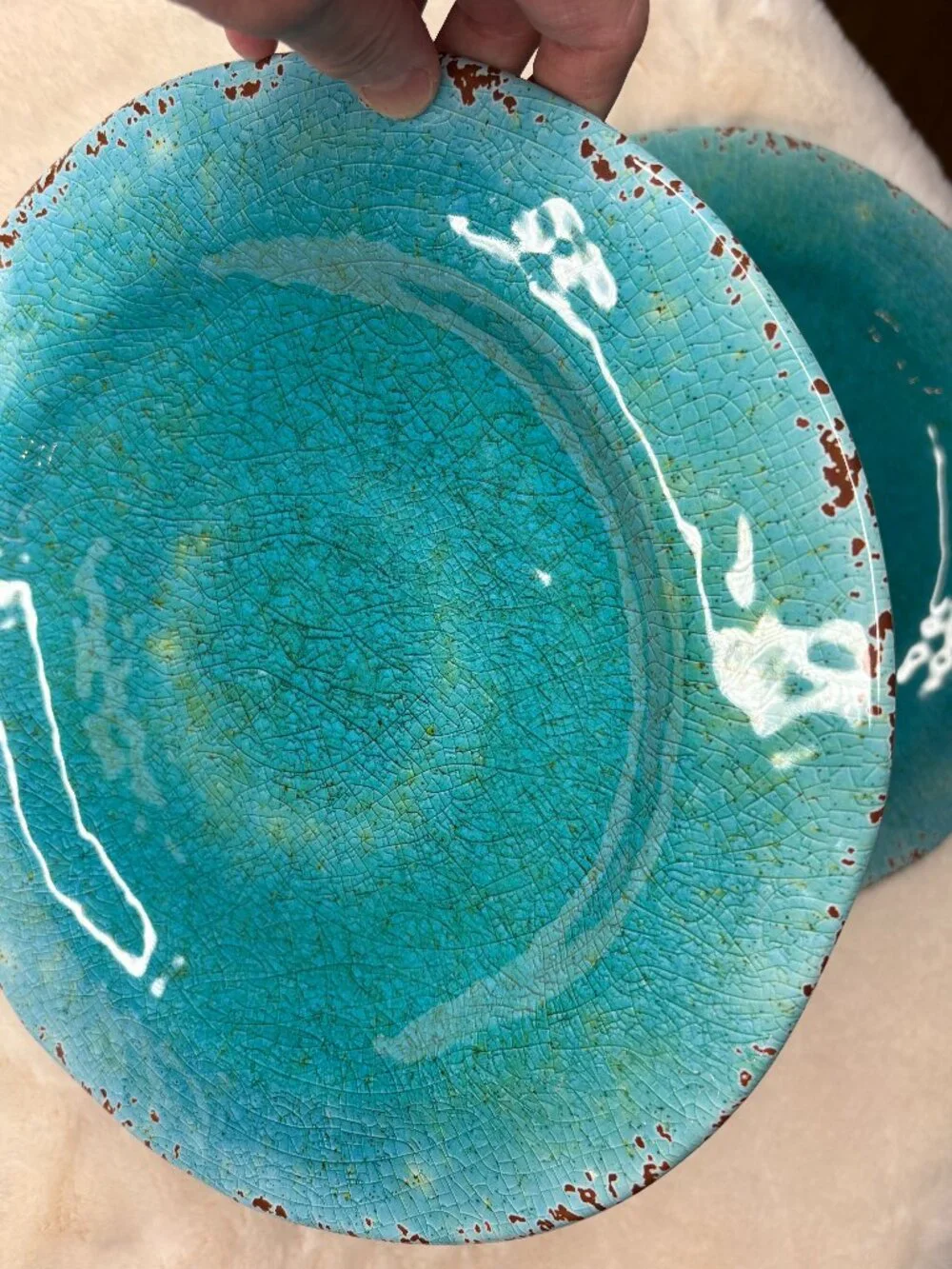 Pier 1 Imports Carmelo Blue Melamine Crackle Glaze Distressed Dinner Plates-NWT